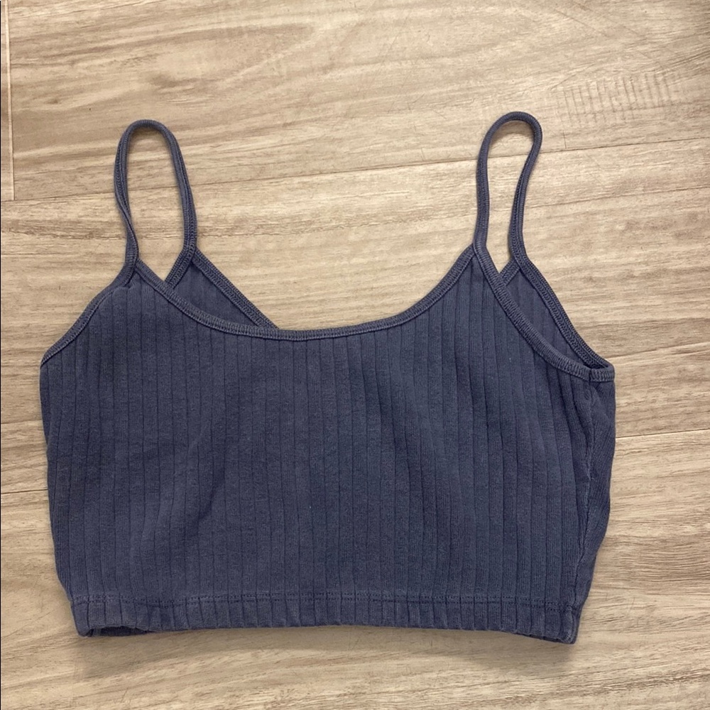 Navy Blue Ribbed Scoop Neck Sleeveless Camisole
